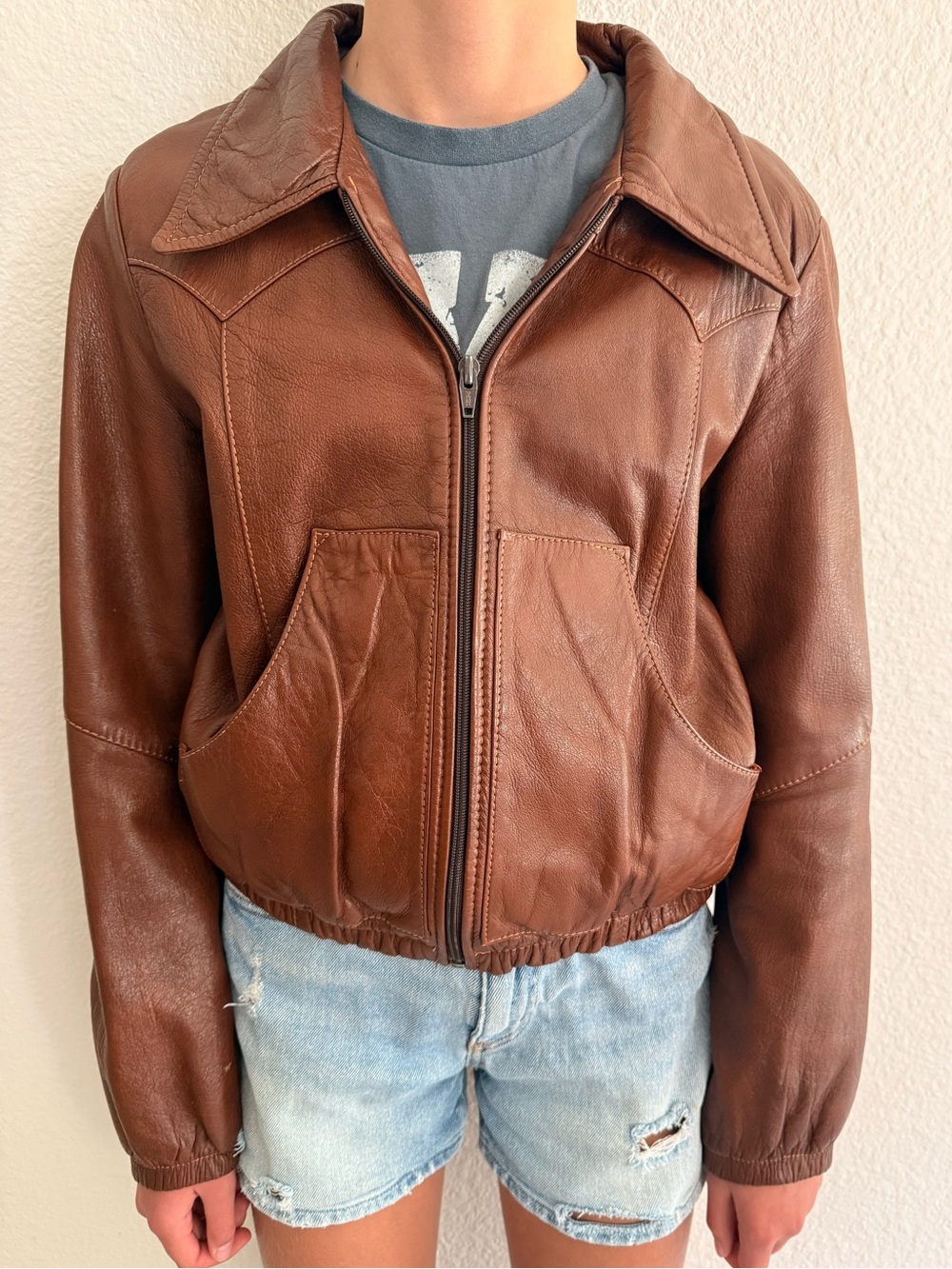 Vintage Beau Geste Leather Brown Leather Bomber Jacket - Women's